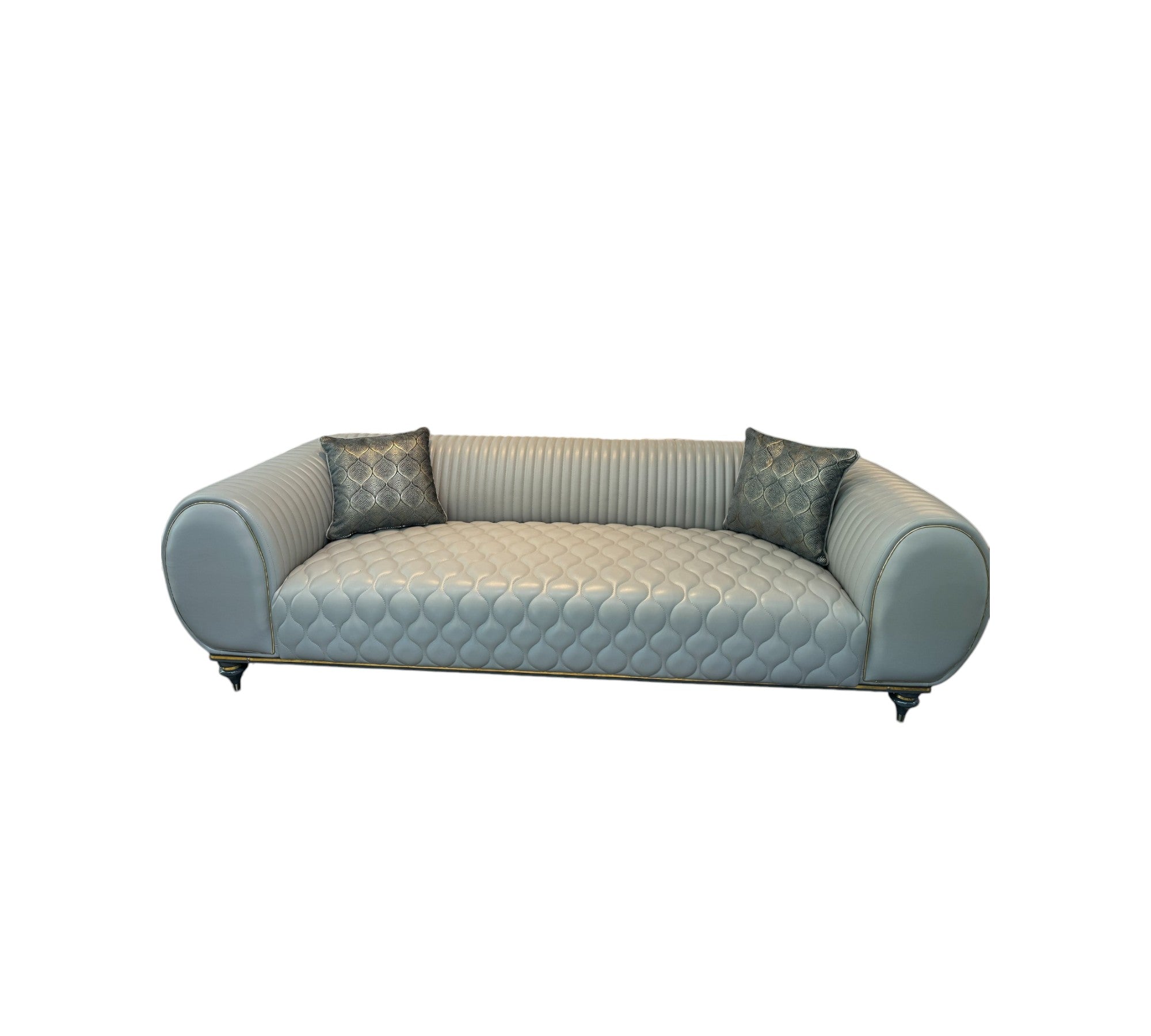 Capella Sofa ( Grey Leather/ Gold