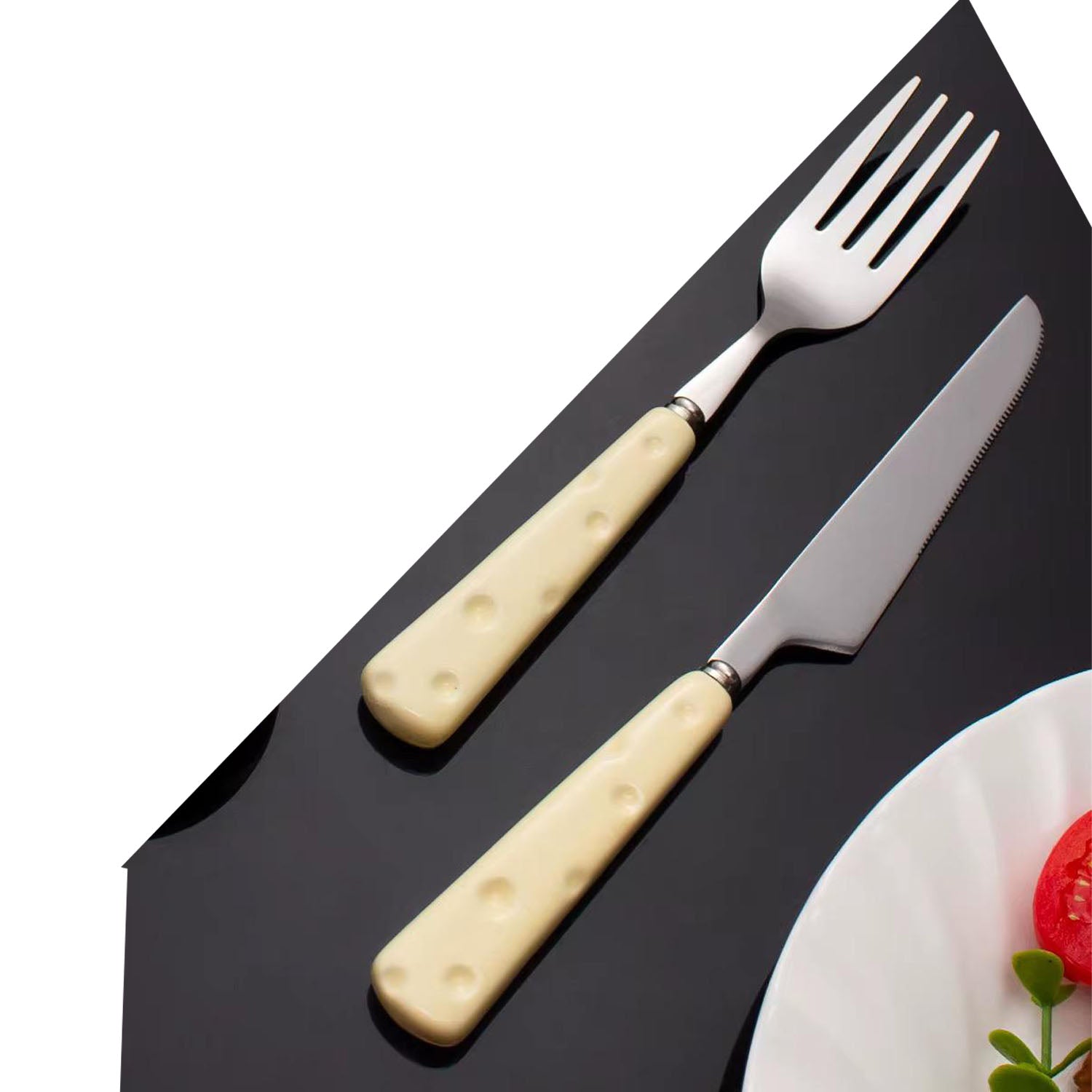 Ceramic Minimalist Milky Fruit Knife/Fork Set