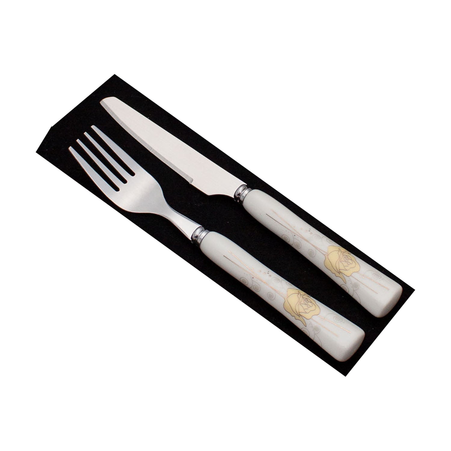 Stainless Steel Fruit Knife and Fork Set with Ceramic Handles