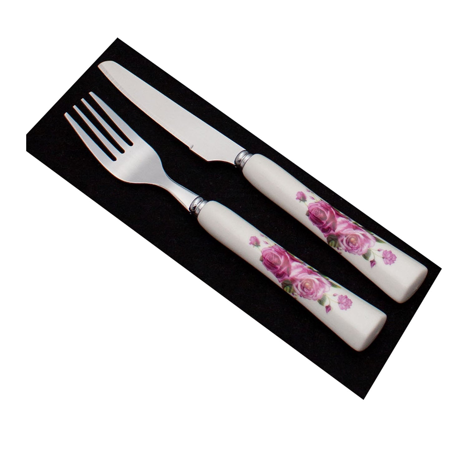 Stainless Steel Fruit Knife and Fork Set with Ceramic Handles