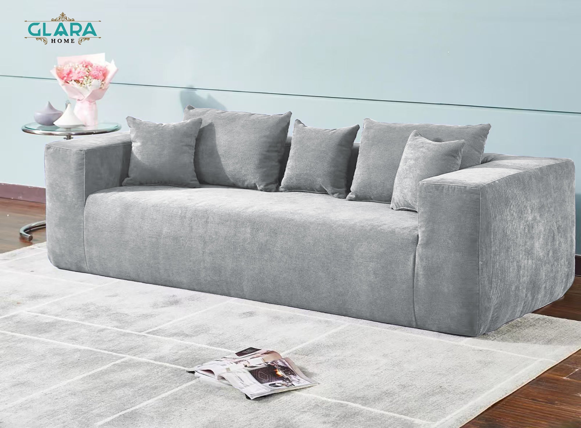 Modern Minimalist Compressor Sofa – Light Grey Chenille Elegance