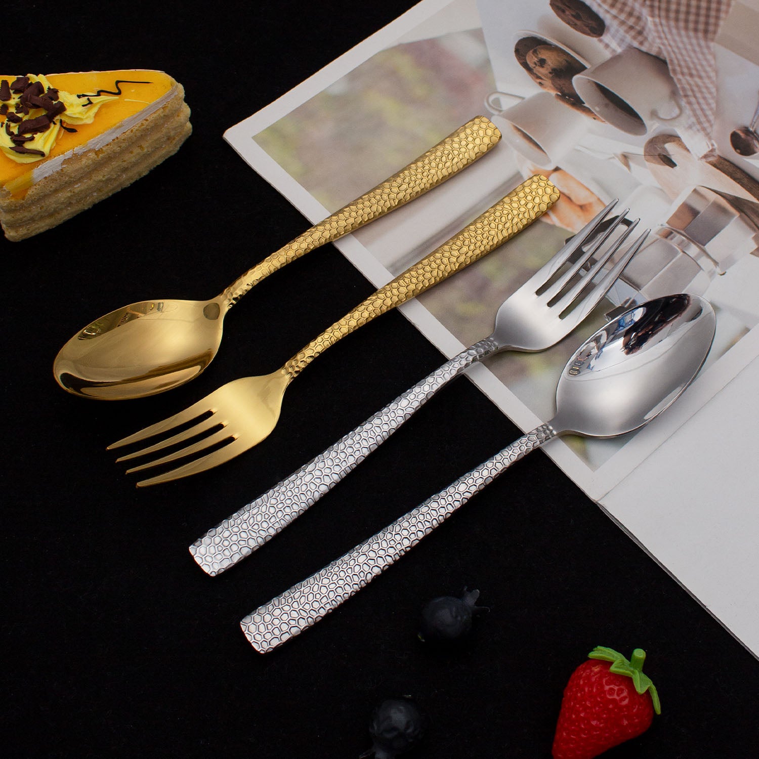 Honey Comb Silver/ Gold Spoon & Forks