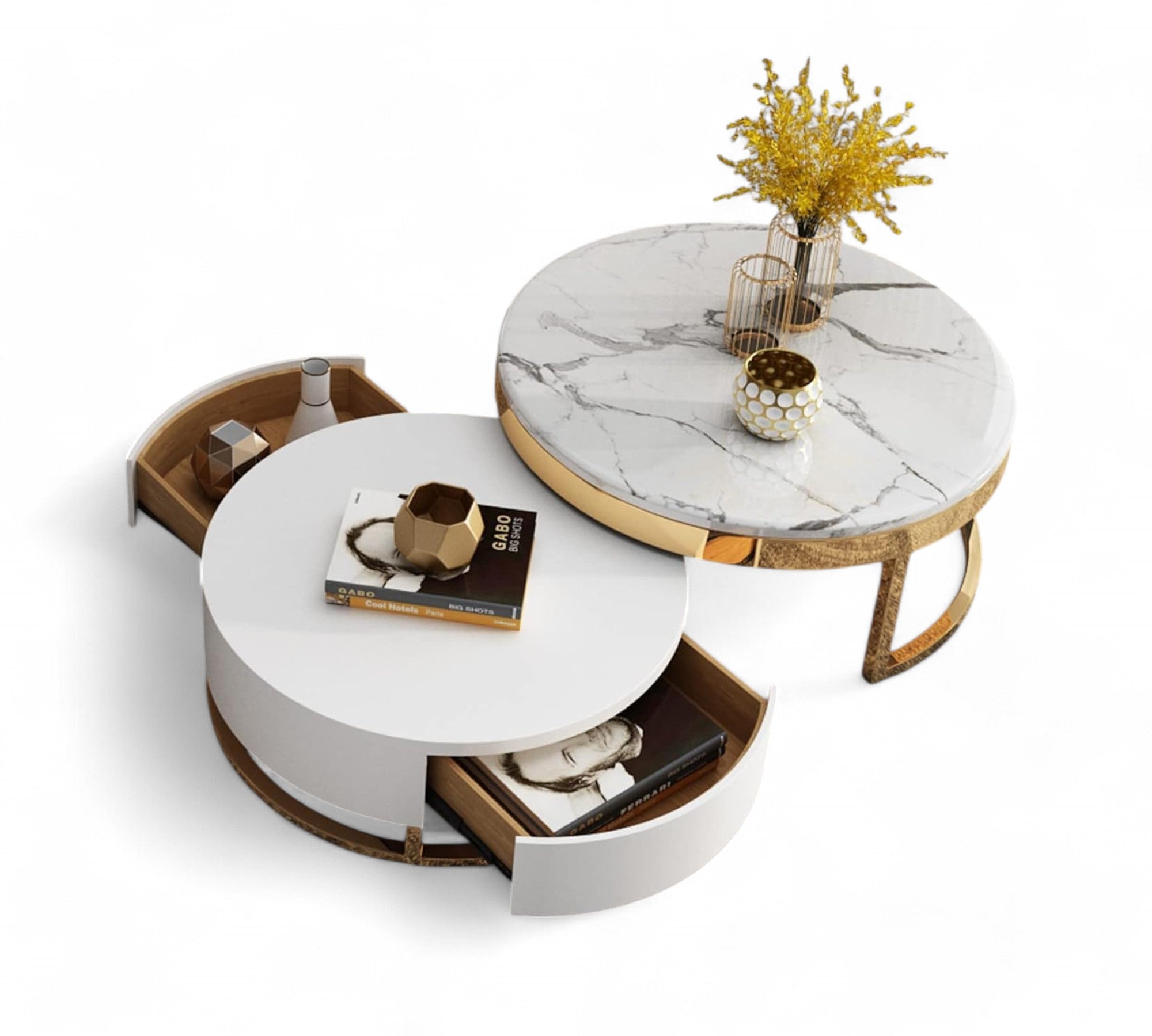 Ronak Round Shape Marble/Gold Coffee Table (White Marble)