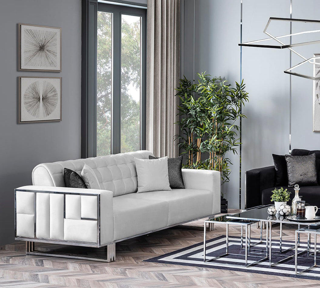 Napoli Sofa ( Max16 White/ Silver )