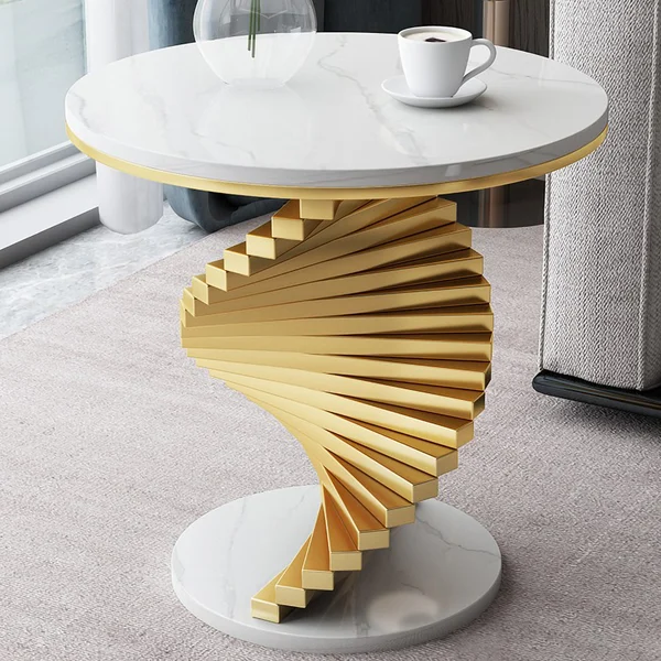 EAWX027 Marble Twisted Gold Leg Side Table - GLARA HOME