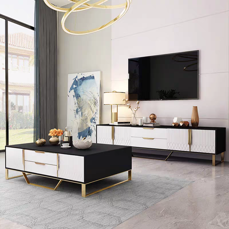 EAWX033  Black / White Tempered Glass Coffee Table - GLARA HOME