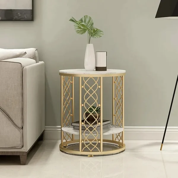 2312EAWX033 Marble Gold Side Table - GLARA HOME