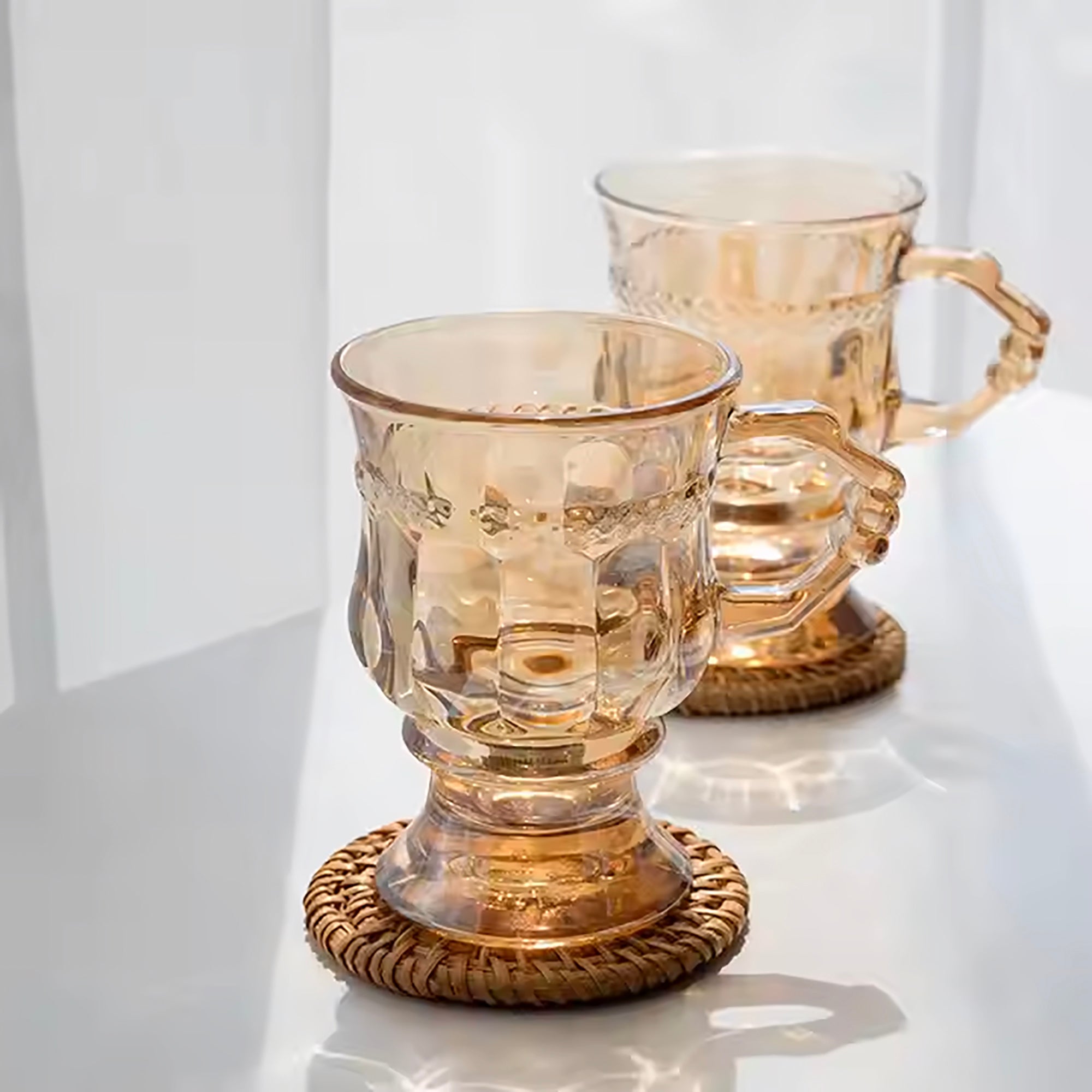 Amber Elegance 140ml Glass Tea Cup Set of 6 Cups – Luxury Modern Design (RTL-12)