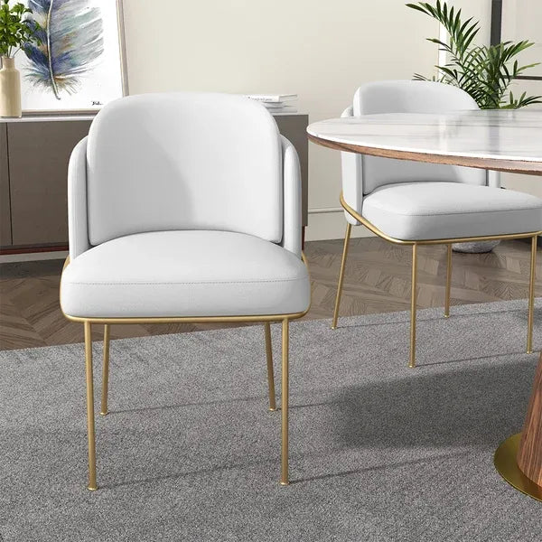 AWX002 White/ Gold Linen Dining Chair - GLARA HOME