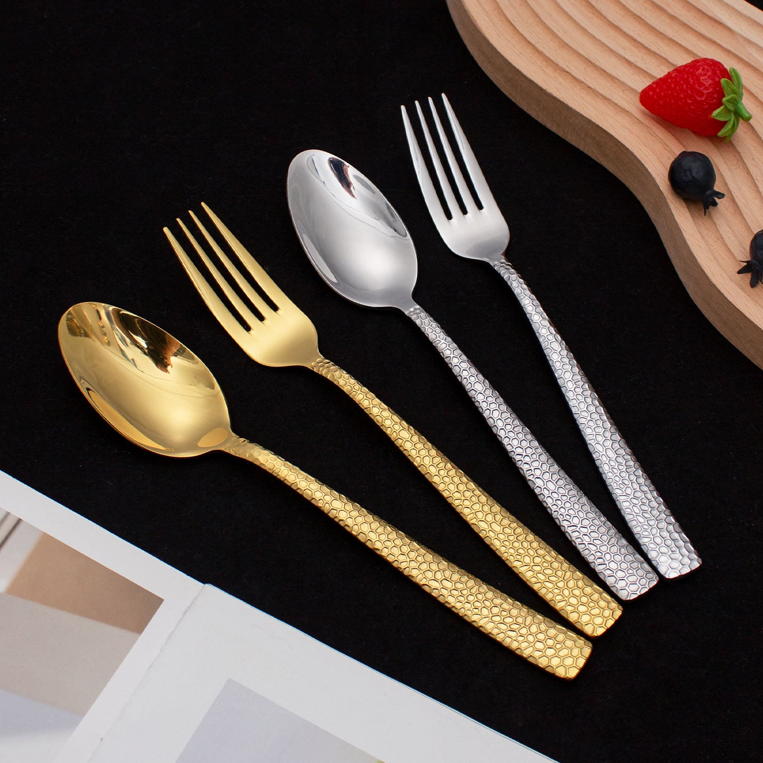 Honey Comb Silver/ Gold Spoon & Forks