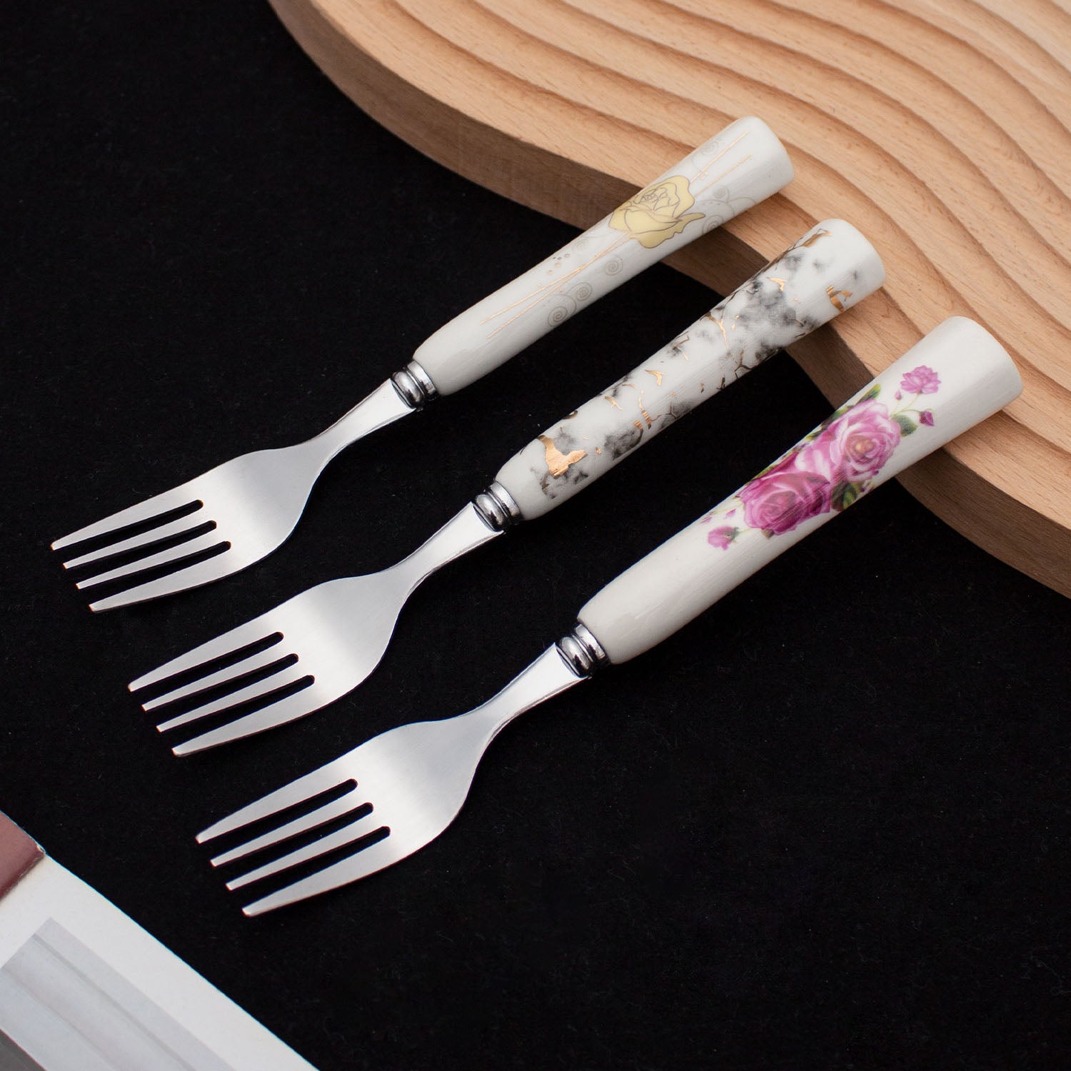 Stainless Steel Fruit Knife and Fork Set with Ceramic Handles