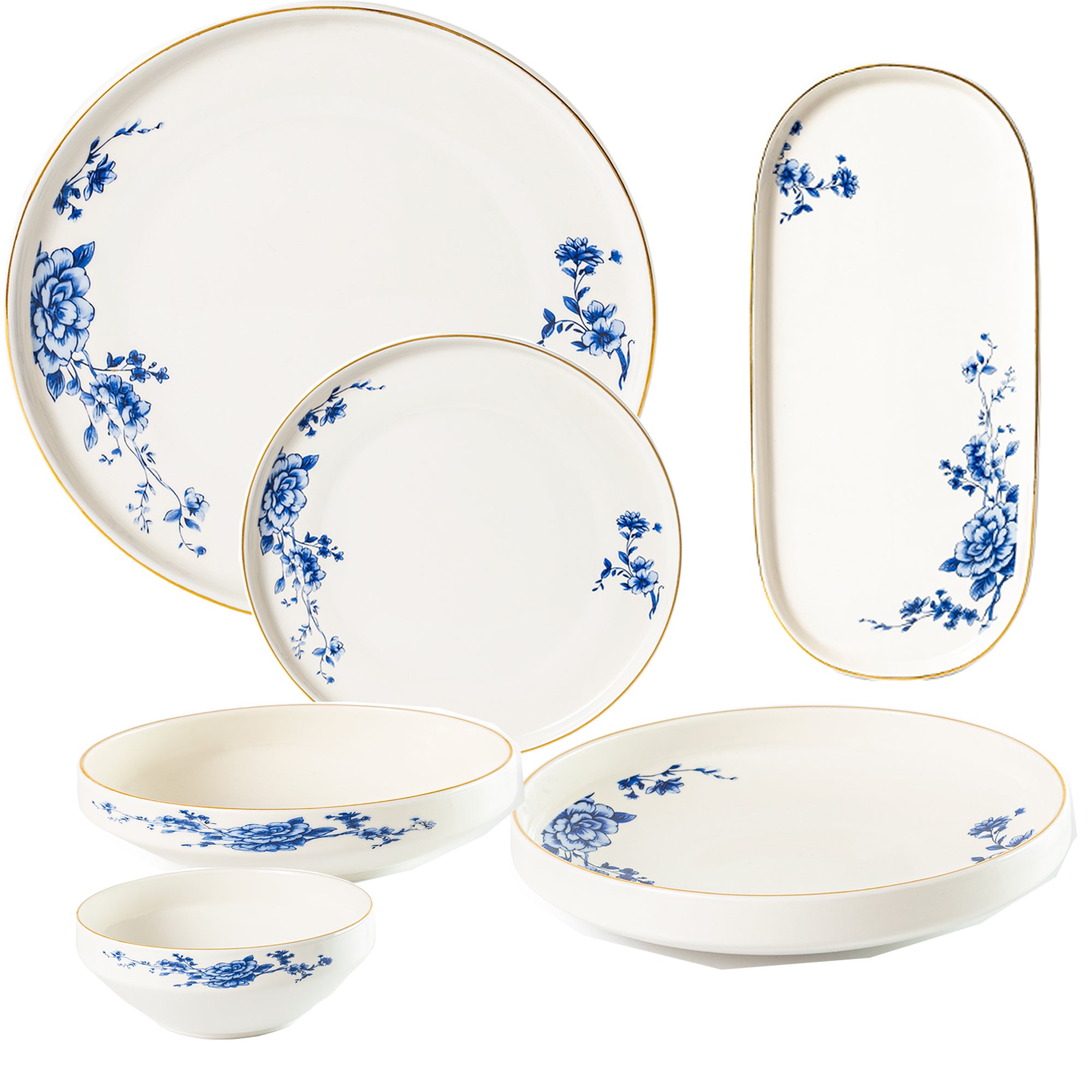 Royal Blue 26-Pieces Bone China Dinner Set – 24K Gold Rim & Floral Elegance (SD-261)