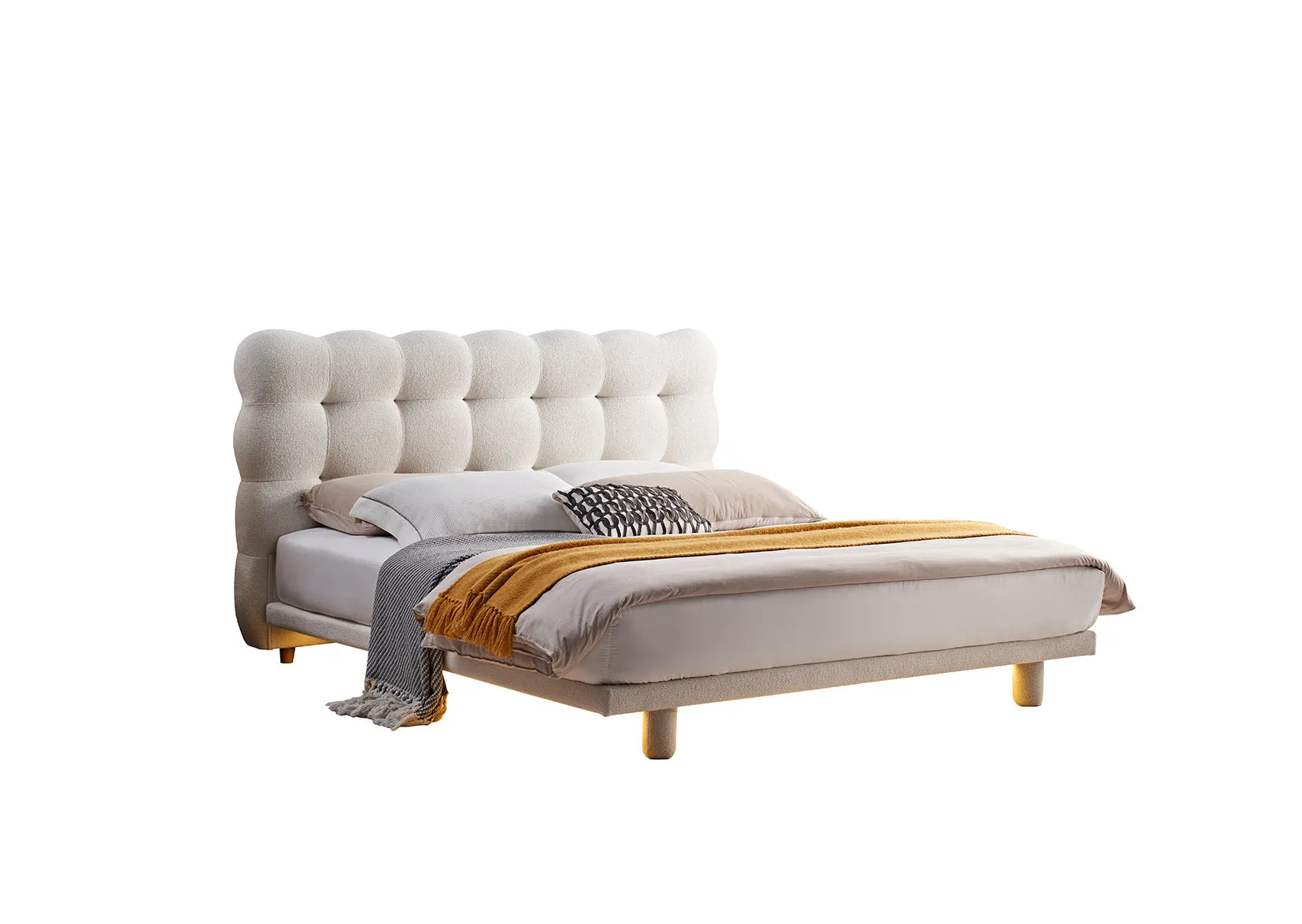 cloud trendy bed frame, modern beige bed frame