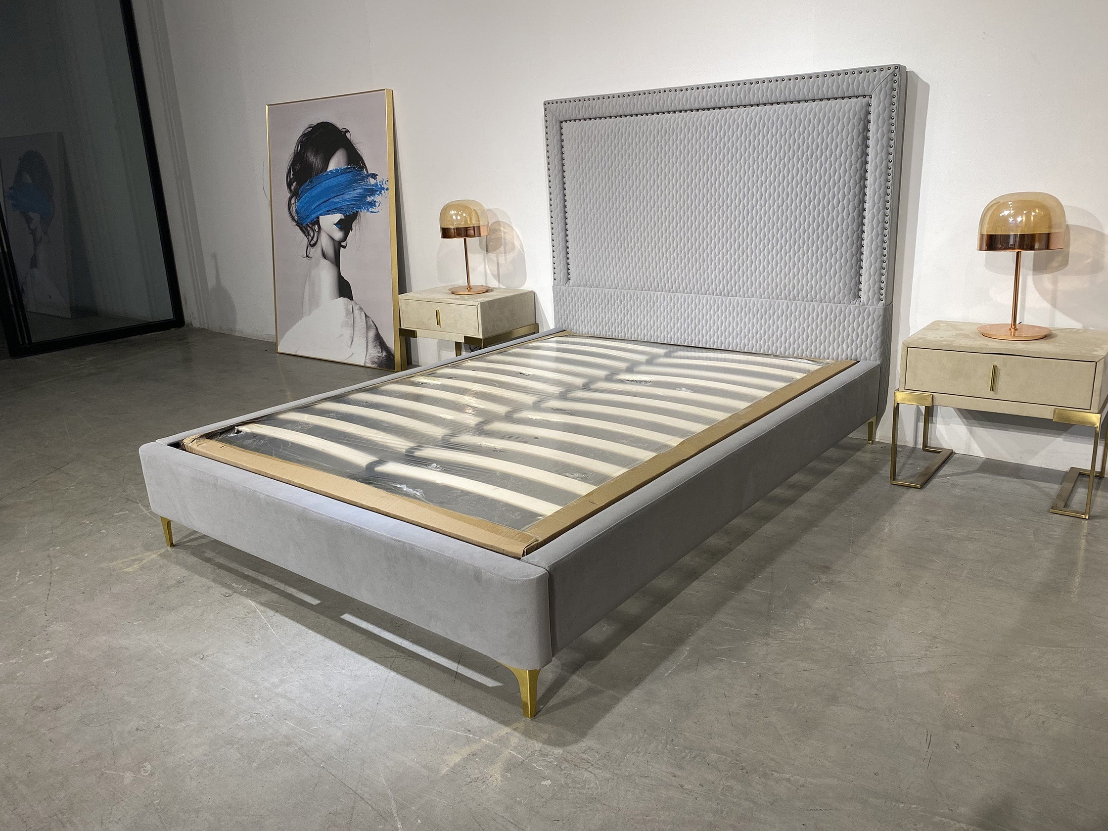 Gold and grey bed frame 