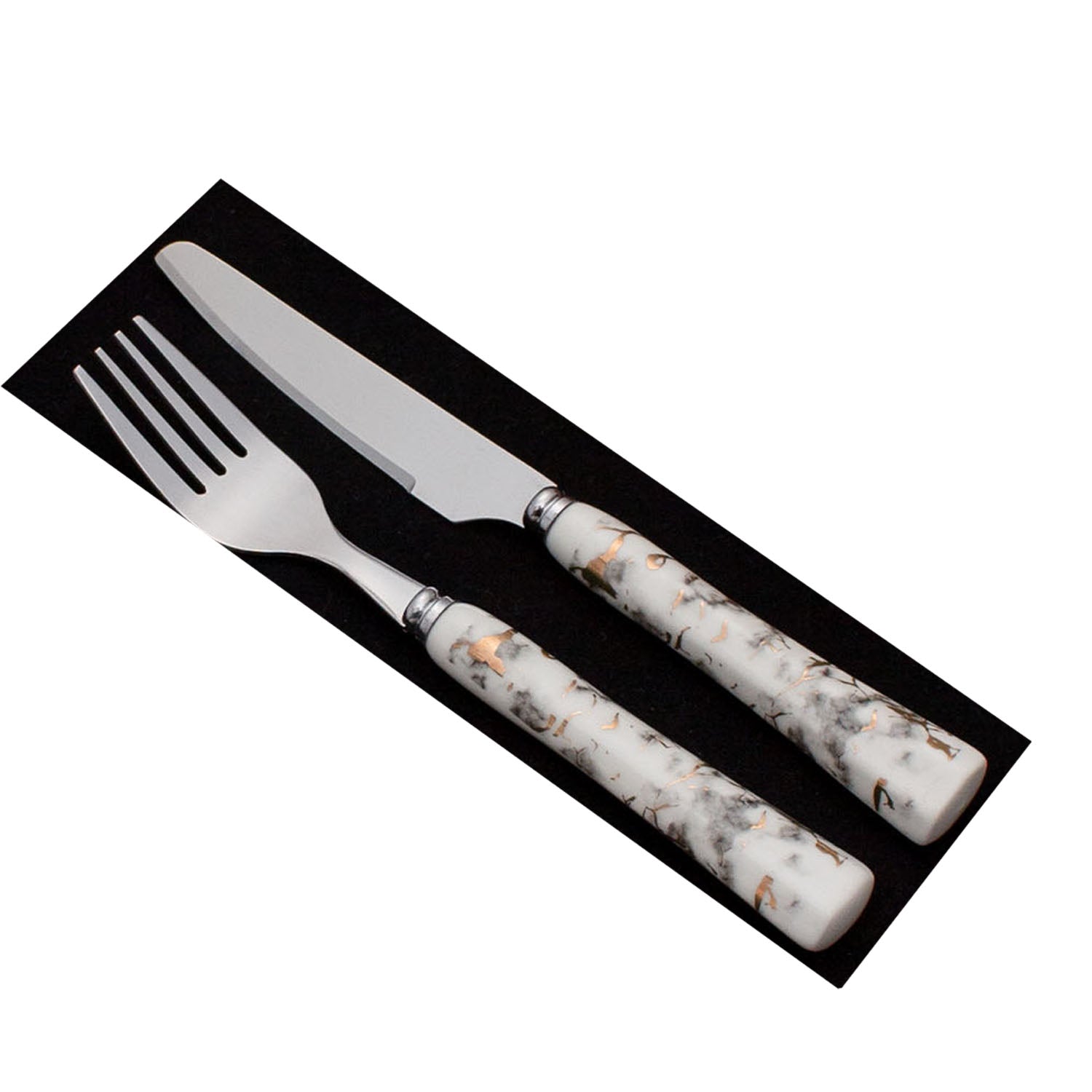 Stainless Steel Fruit Knife and Fork Set with Ceramic Handles