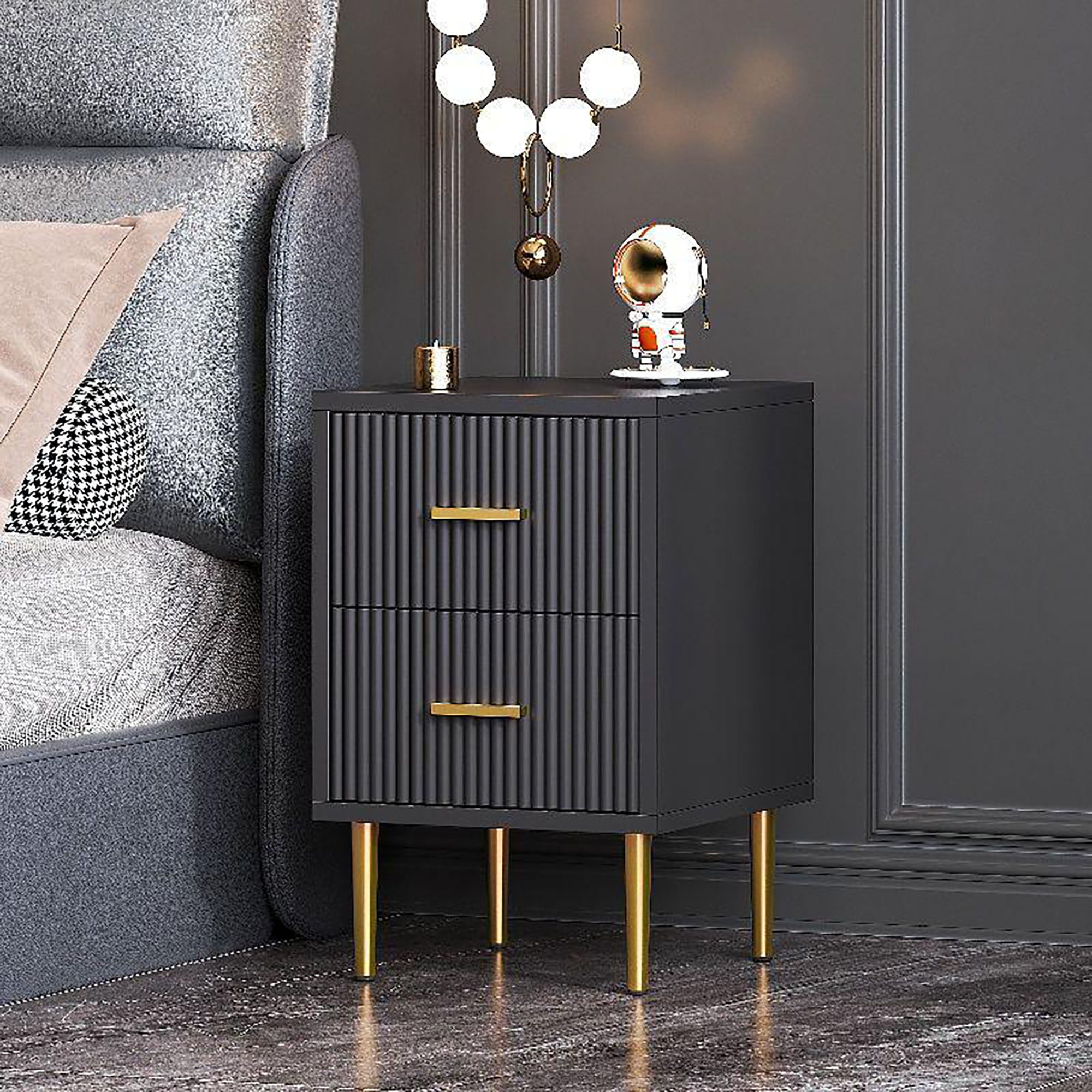 Noir Luxe Fluted Nightstand (MX-19)