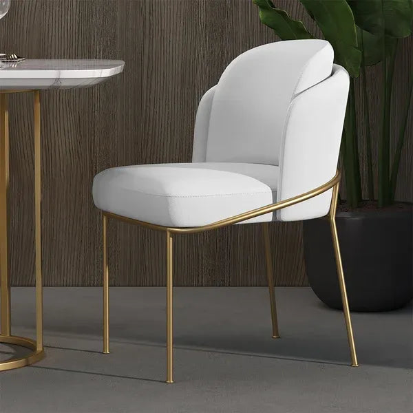 AWX002 White/ Gold Linen Dining Chair