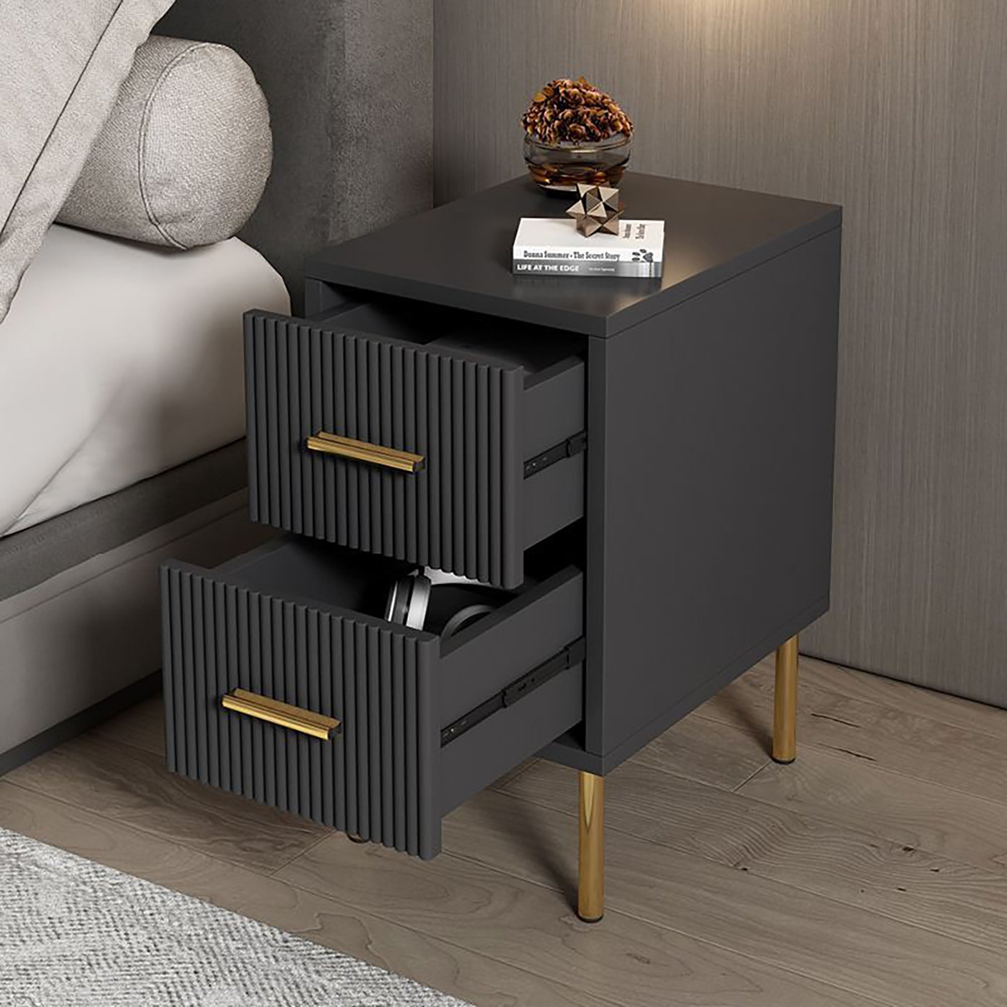 Noir Luxe Fluted Nightstand (MX-19)