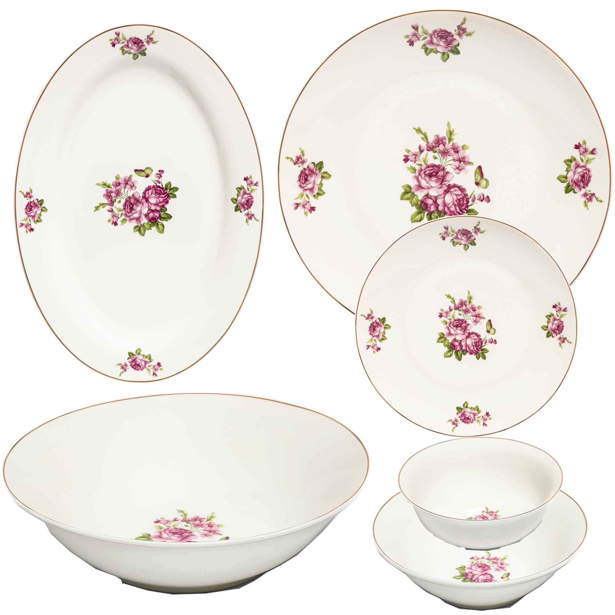 Vintage Rose 26-Piece Bone China Dinner Set – Elegant Floral Design with Gold Rim (SD-265)