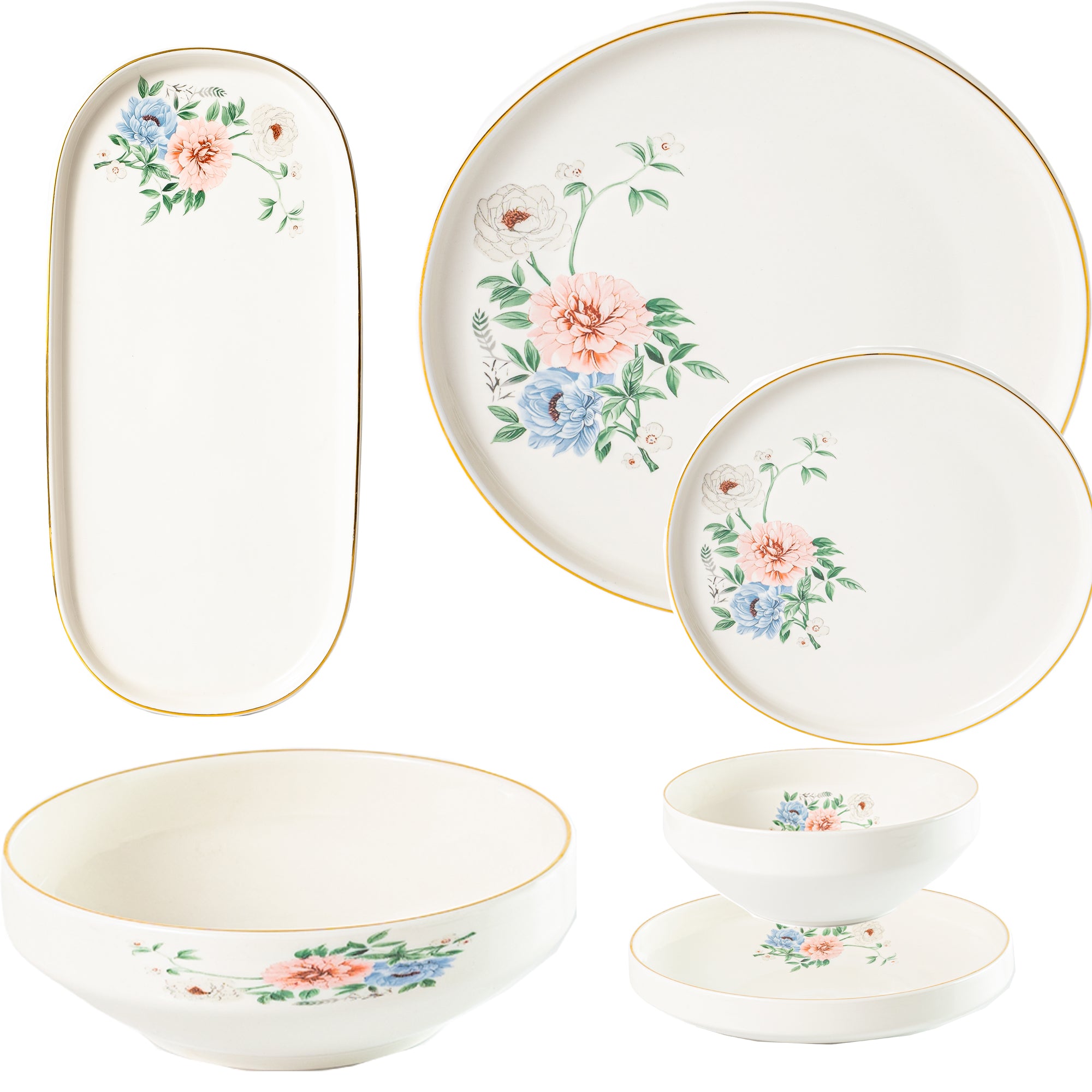 Bloom 26-Pieces Bone China Dinner Set – 24K Gold Rim & Floral Charm (SD-264)