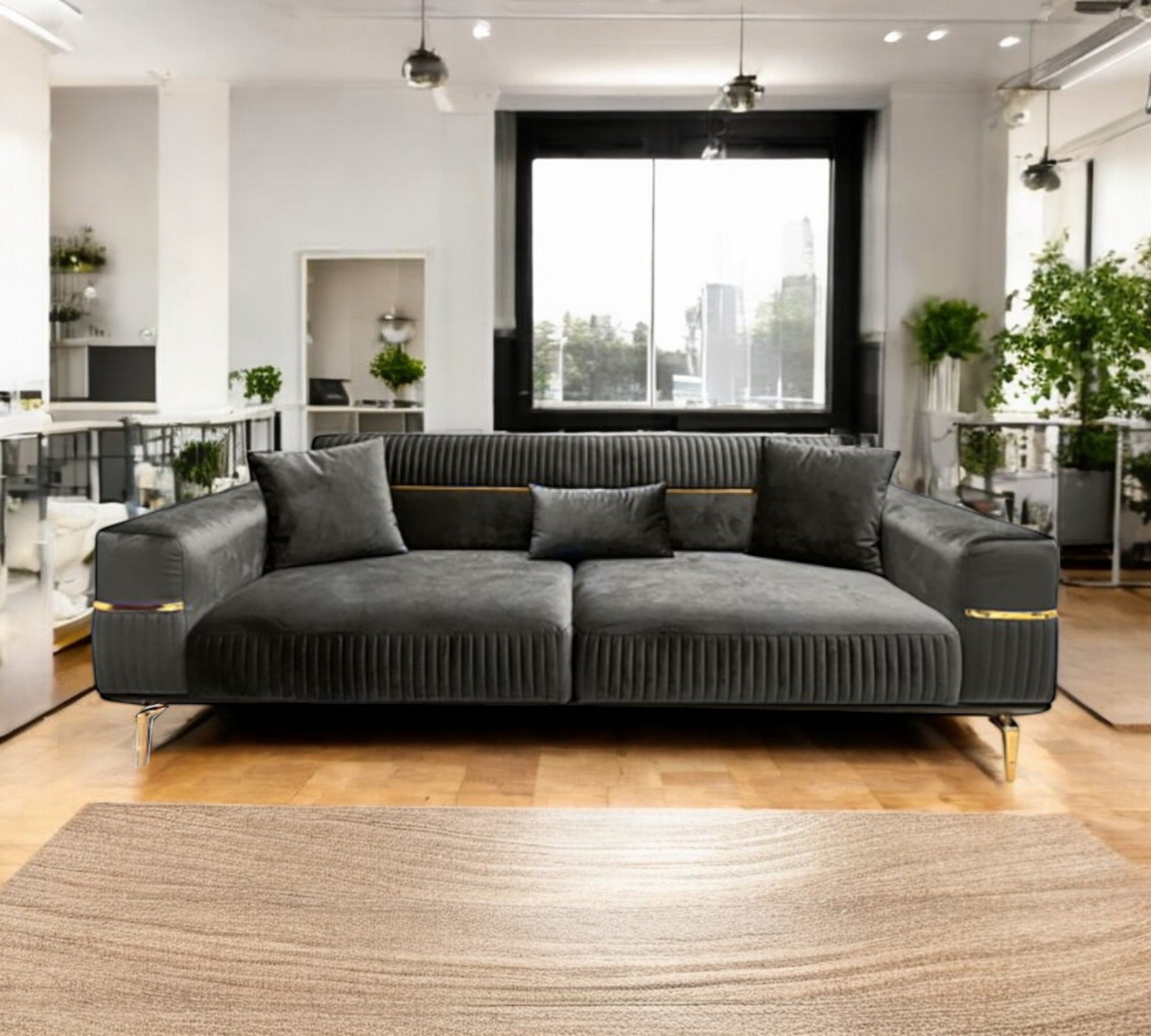 Boss Sofa ( Max22 Dark Grey/ Gold