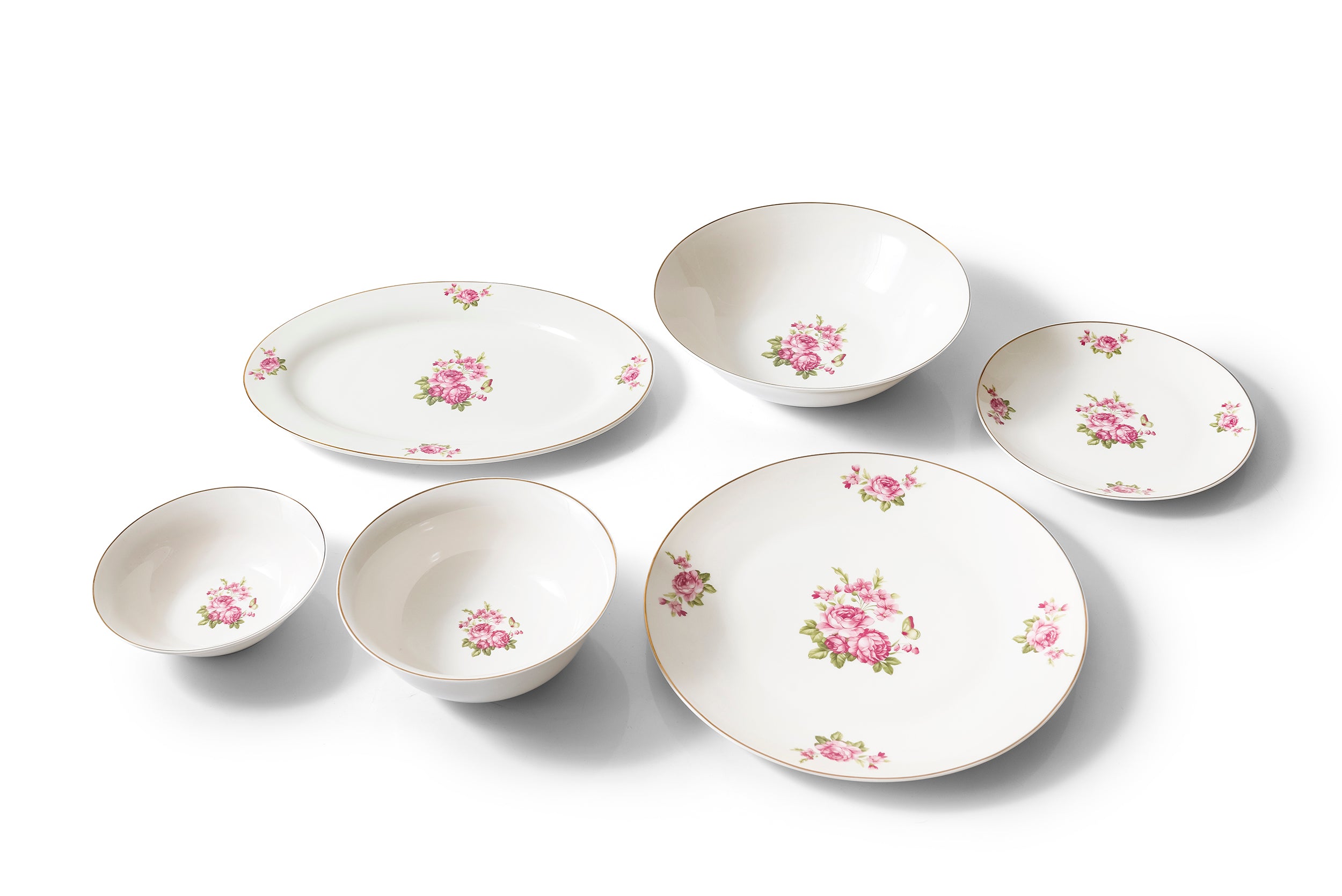 Vintage Rose 26-Piece Bone China Dinner Set – Elegant Floral Design with Gold Rim (SD-265)