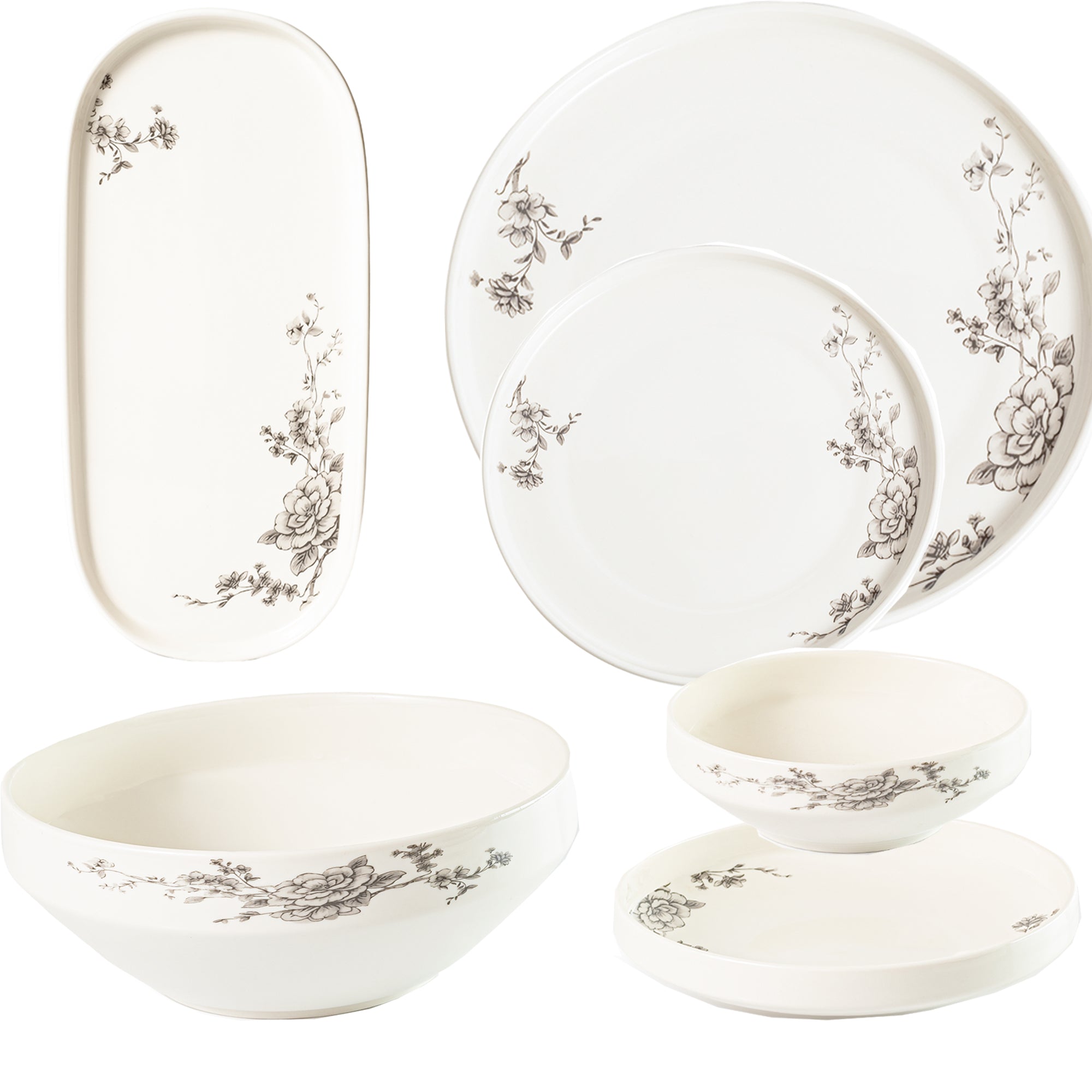 Timeless Grey Floral 26-Pieces Bone China Dinner Set – Modern Elegance (SD-262)