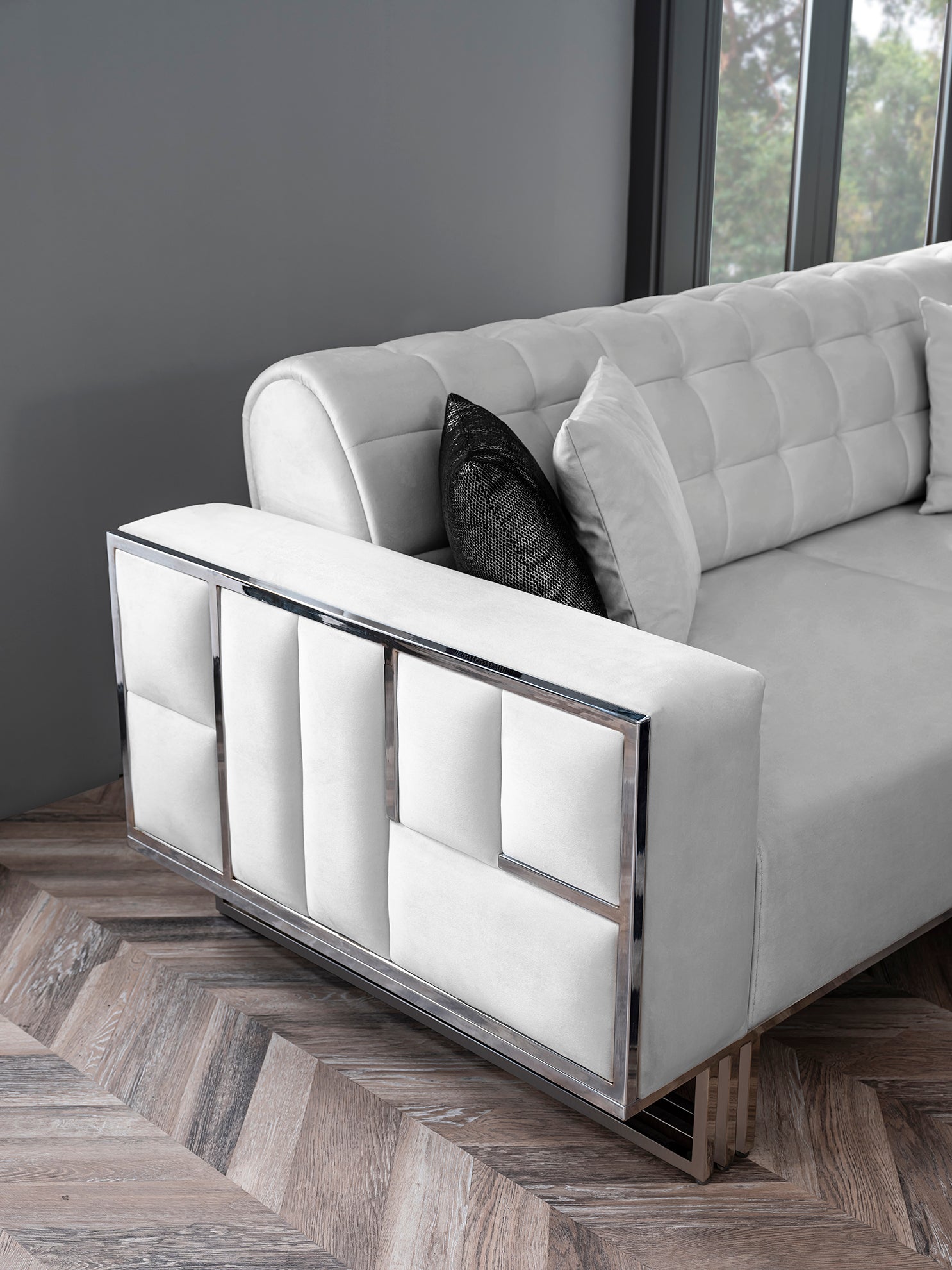 Napoli Sofa ( Max16 White/ Silver )